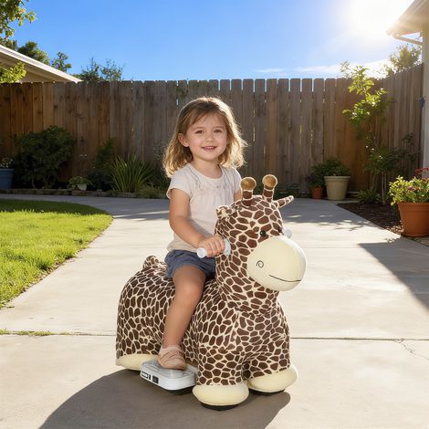Giraffe zum Reiten, fahrendes Reitpferd in Giraffenform, Batteriebetrieb, waschbarer Bezug, Pedale, leise Räder, Musik, 1,5-5 Jahre, Braun