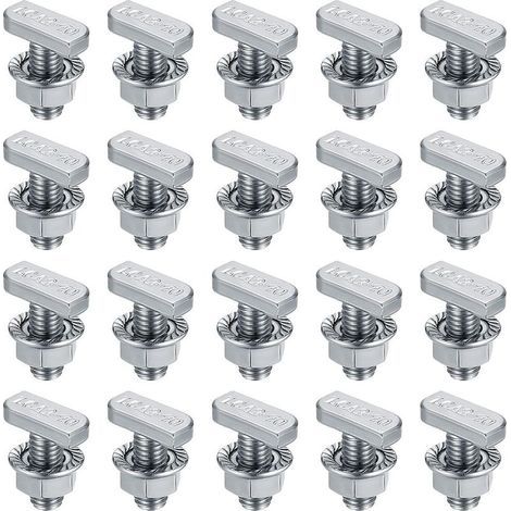 Lot de 20 boulons à fente en T M8 x 20 mm avec 20 écrous hexagonaux pour profilé en aluminium, panneaux solaires photovoltaïques, acier inoxydable plaqué nickel (1/5)