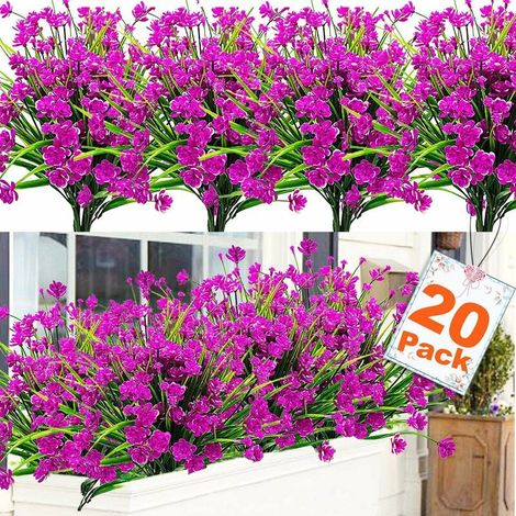 20 Bundles Extérieure Artificielle Faux Fleurs Arbustes Résistants Aux UV Plantes, Faux Plastique Verdure pour Intérieur Extérieur Plantes Suspendues Jardin Porche Fenêtre Maison De Mariage Décor De F (1/5)