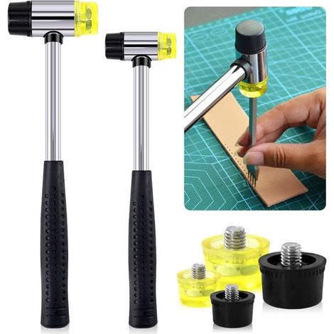Martello a doppia faccia con testa morbida per lavorazione della pelle, orologi e gioielli, set da 2 pezzi con teste intercambiabili (martello in plastica e martello in gomma), base da 25 mm/35 mm. (1/5)