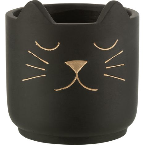 Petit cache Pot en ciment Chat noir et Or (1/5)