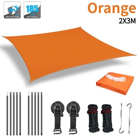 (Orange 2X3M) Voile d'ombrage de camping extérieure avec protection UV, imperméable et protectrice contre le soleil. (1/5)