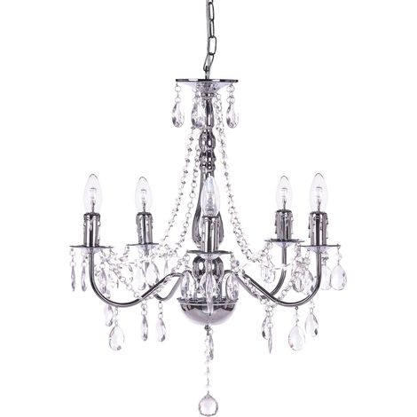 Chandelier Silver Acrylic Crystal Vibe 6 Light Bulbs Glamour Living Room Dining Room Bedroom BLAKNEY (1/5)