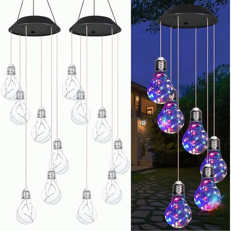 Lot de 2 carillons éoliens solaires colorés pour l'extérieur, carillons lumineux à cellules solaires suspendus, cadeaux de jardin pour femmes et mamans, carillons décoratifs à cellules solaires-AquaFo