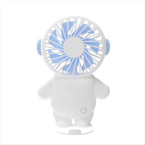 Kleiner, tragbarer blauer Astronautenventilator, wiederaufladbar über USB mit Ladegerät, ideal für Studenten und Büroangestellte. (1/5)