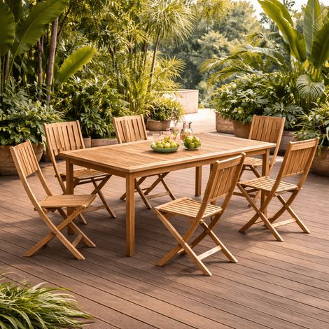 Conjunto de mesa de jardín de teca Frida 200 y 6 sillas Tosca