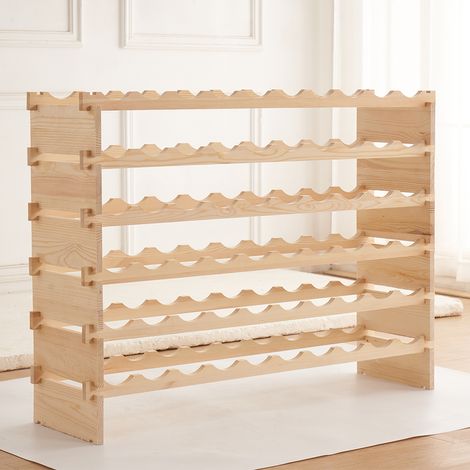 Aqrau Casier à vin Bouteilles en Bois, Support D'affichage de 60 bouteilles, 6 niveaux, pour Cuisine, Garde-Manger, Cave, Bar, Naturel110 x 30 x 80.5cm (1/5)