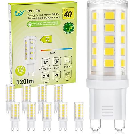 Ampoule G9 Led Blanc Neutre 4000K, 3.2W 520LM 16mm x 50mm, 220-240V, Base en céramique, Non-Dimmable (1/5)