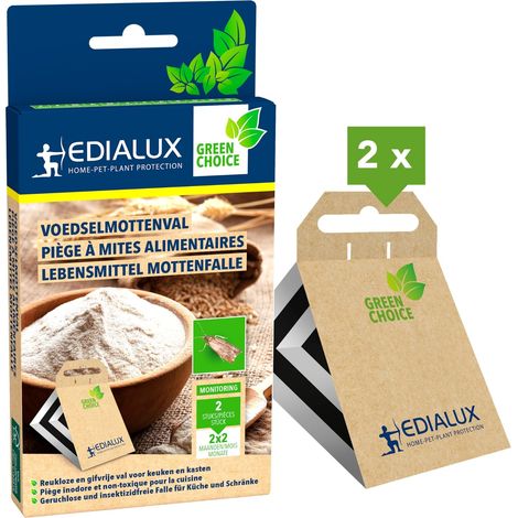 Edialux Lebensmittelmotten-Falle mit Pheromon-Lockstoff, geruchlose und insektizidfreie Klebefalle, Alternative zu Mottenspray für Küche und Vorratskammer, 2er-Pack