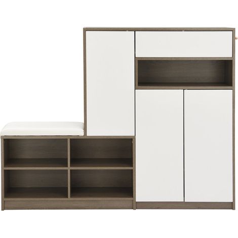 PLACARD MODERNE FONCTIONNEL AVEC BANC ET ÉTAGÈRES RÉGLABLES EN PARTICLE BOARD BLANC 140.00 X 35.00 X 110.00 (1/5)