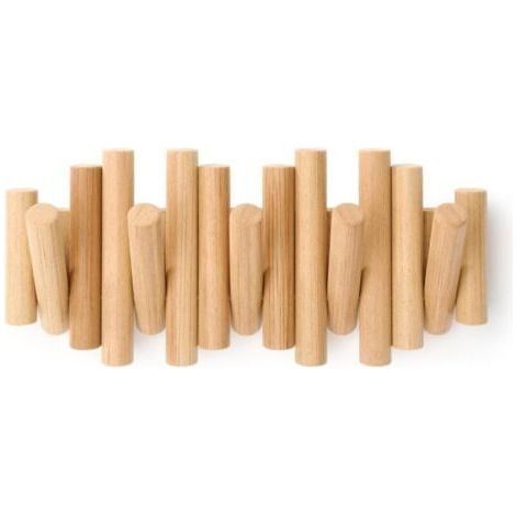 Patère murale avec 5 crochets, bois naturel, 37,1 x 16,5 x 4,4 cm (coloris bois) (1/5)