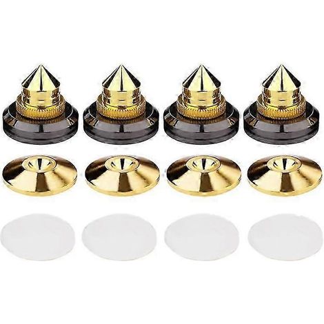Ensemble de 4 pieds de support dorés pour enceintes, avec disques de sol et pointes d'isolation. Accessoires professionnels pour enceintes. (1/5)