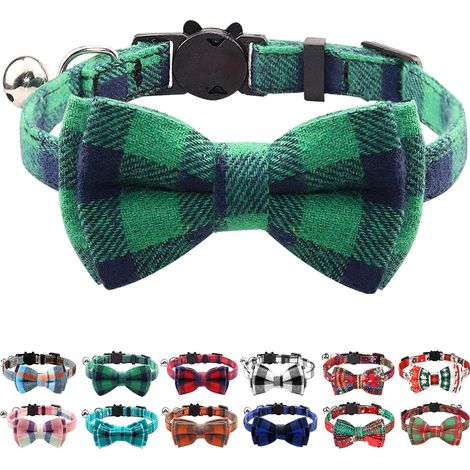 Collier chat avec boucle de sécurité et clochette, Collier chat avec noeud pour filles et garçons chatons,vert,1pc (1/2)