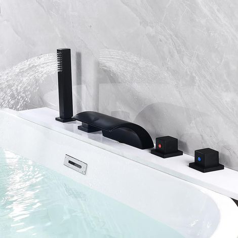 Set di 5 accessori per vasca, miscelatore a cascata nero, finitura cromata per tubo flessibile da 1/2", miscelatore a cascata con LED colorato per vasca (1/5)