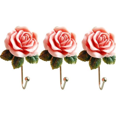 3PCS Rose Resin Wall Hooks Wall Mounted Creative Flower Iron Hook for Hanging Coat/Hat/Key/Towel/Handbag Hooks/Hangers Bedroom Wall Decor (1/5)