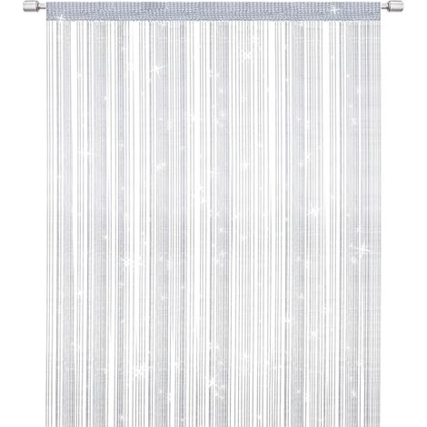 Moustiquaire de porte en fil métallique, rideau séparateur élégant à pompons compatible avec la décoration intérieure, séparateur de pièce compatible avec les portes et fenêtres, blanc (100x200cm) (1/5)