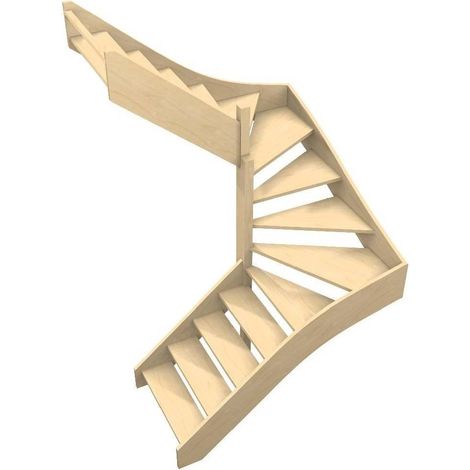 Levigne – Escalier quart tournant en hêtre lamellé-collé 285 cm – Hauteur ajustable – Largeur 80 cm – Giron 21 cm – Marches épaisses 30 mm