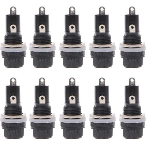 10 pièces 10A 250V porte-fusible montage sur panneau 5 x 20mm porte-fusible couvercle à vis pour équipement électrique et motos (1/5)