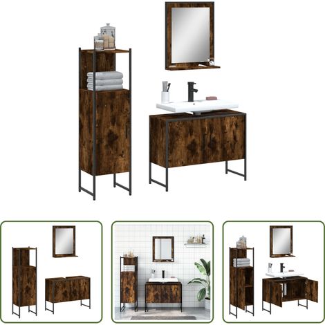 vidaXL Räuchereiche - 3-tlg. Badmöbel-Set Räuchereiche Holzwerkstoff (1/5)