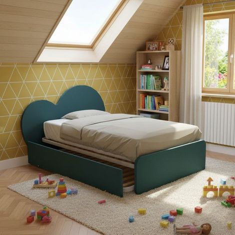 Letto a cuore 1 piazza e mezza con secondo letto estraibile - Perfetto per camerette - Verde Petrolio