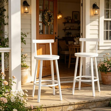 Tabourets de bar blancs avec dossier, lot de 2, métal et MDF, 150 kg OKMYHOME (1/5)