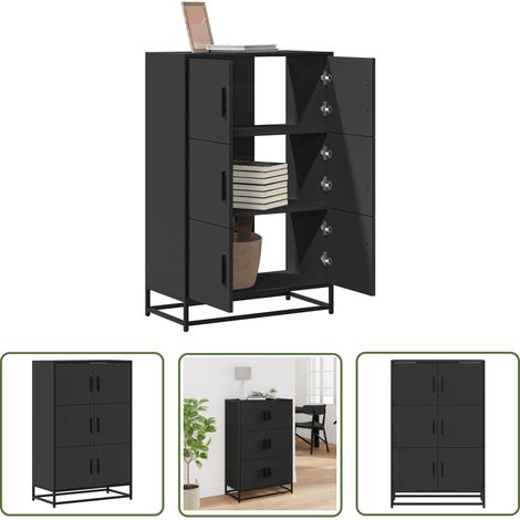 vidaXL Buffet haut noir 68x35x106,5 cm bois d'ingénierie et métal (1/5)