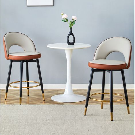 Sgabello da bar in metallo e pelle PU marrone e grigio chiaro, girevole a 360°, schienale traforato, design moderno,47.4×44×92cm (1/5)