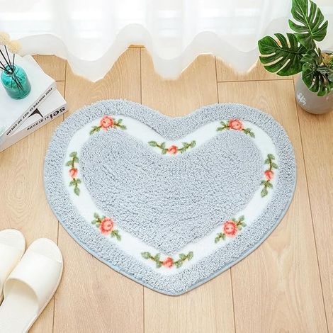 Tapis De Salle De Bain Absorbant, Tapis De Porte Séchant Rapidement, Tapis Antidérapant en Forme De Cœur, Tapis Bleu pour Sol De Salle De Bain 60 x 50 cm (1/2)
