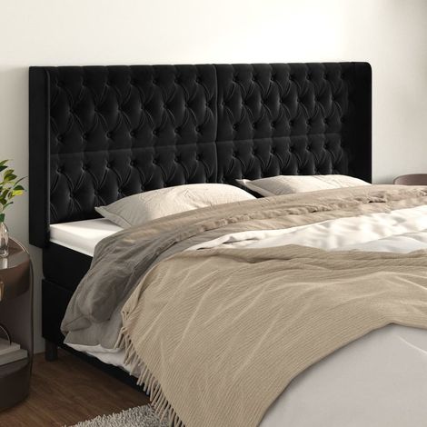 Tête de lit avec oreilles,Panneau de lit,Pour Lit adulte,Décoration murale Noir 203x16x118/128 cm Velours XZZ425369 (1/5)