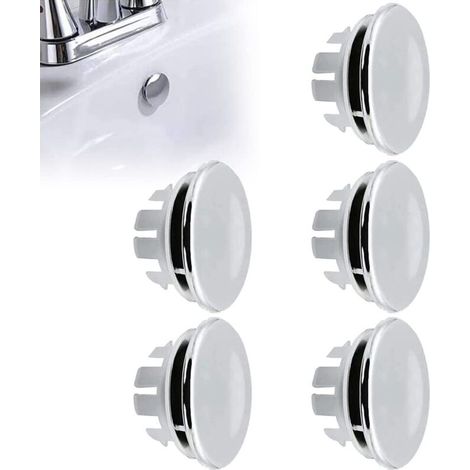 Tappo di troppo pieno per lavello – Confezione da 5 coperchi rotondi in plastica ABS – Diametro 33 mm per fori da 22 a 24 mm