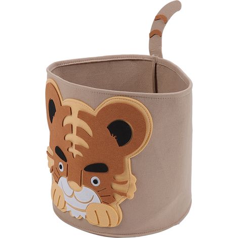 Panier à linge en coton épais, motif animaux de dessin animé, seau de rangement pour vêtements sales et jouets d'enfants, 30 x 27 cm, tigre (1/5)