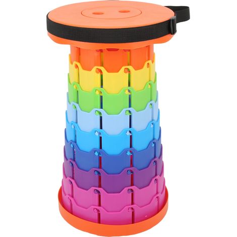 Tabouret télescopique portable pliable léger pour camping, pêche, randonnée, voyage, jardin - Couleur orange arc-en-ciel