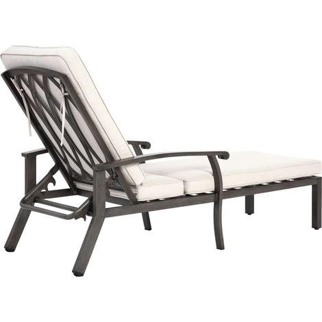Chaise longue de jardin en aluminium avec coussin en coton beige, dossier réglable, résistant à la rouille (1/5)
