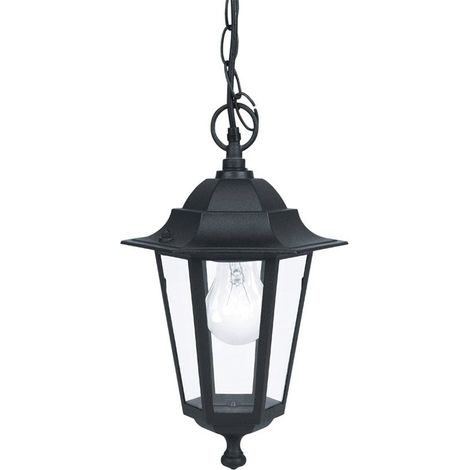 Suspension extérieure Laterna noire en aluminium et verre – Indice de protection IP44 – Douille E27 pour ampoule LED – Éclairage classique – Eglo