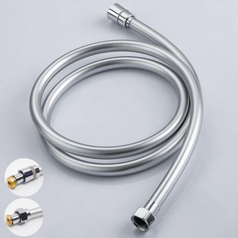 Flexible De Douche, Raccord Universel G1/2, Protection Anti-Torsion Aspect Pvc Avec Protection Contre La Corrosion Et Anti-Torsion, RéSistant à La Chaleur, Chromé, 2000 Mm (1/4)