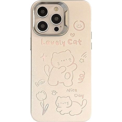 Custodia morbida con un adorabile disegno di un gatto e un fiore, adatta per iPhone (bianca, compatibile con iPhone 16 Pro Max).