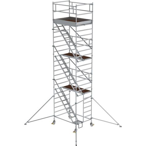 Günzburger Steigtechnik Echafaudage roulant 1,35 x 1,8 m avec marches inclinées & stabilisateurs Hauteur de plate-forme 6,35 m - 167300 (1/3)