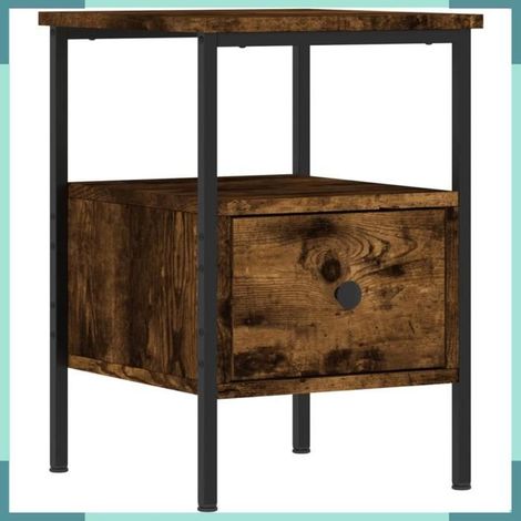 Table de chevet - 826048 - Chêne fumé - Bois d'ingénierie & fer - 34 x 36 x 50 cm (lot de 2) (1/5)