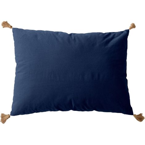 Coussin Déco Uni à Pompons "Panama" 50x70cm Bleu Marine