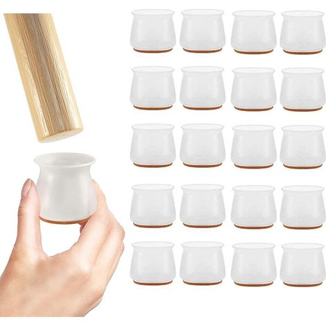 Stuhlbeinschoner, Möbelgleiter, transparente Silikon-Stuhlbeinüberzüge mit Filzgleitern, geeignet für Couchtische und Wohnzimmerstühle, 20 Stück (Weiß, 3,8 × 3,3 cm)