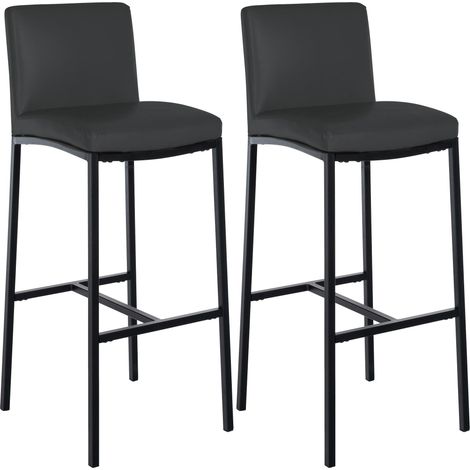 Conjunto de 2 taburetes de bar de diseño elegante y contemporáneo en PVC gris oscuro con estructura de metal negro de cuatro patas 100006763 (1/5)