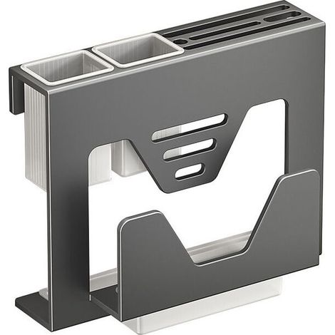 Porte-couteaux en acier inoxydable 304 avec support de rangement pour baguettes – Organiseur mural/de bureau sans perçage pour couverts, planches à découper et couvercles (gris pistolet), (1/5)