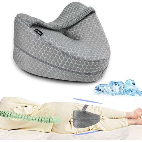 Oreiller de Jambe Rafraichissant Orthopédique Coussin de Genou pour Dormeurs Latéraux avec Mousse à Mémoire de Forme pour Soulagement la Pression au Dos, Hanches et Articulaires, Gris (1/5)