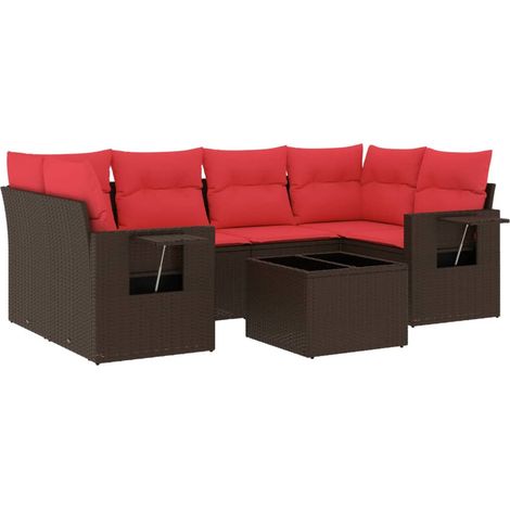 Maison Exclusive - 7-teiliges Gartensofa-Set mit Kissen, braun, P
