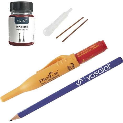 vasalat Pica Ink Tieflochmarker für Bohrlöcher - Bohrlochmarker mit Pica Ink Refill Set, 25ml in Rot