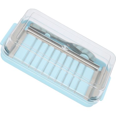 Boîte à beurre en acier inoxydable, récipient de rangement pour fromage avec couvercle transparent pour la cuisine, châssis bleu