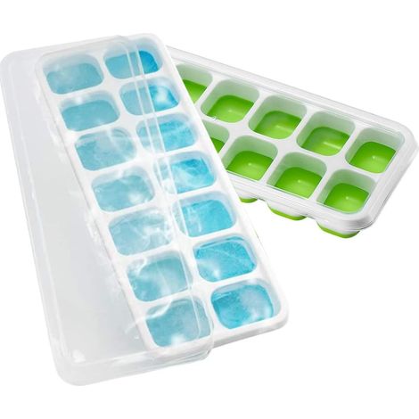 Ice cube tray with splash-proof removable lid, easy-release silicone and flexible 28 ice tray