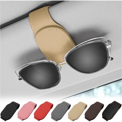 Magnetischer Auto-Sonnenbrillenhalter, Organizer aus PU-Leder für die Sonnenblende, universelles Auto-Sonnenblendenzubehör – Gelb