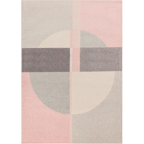 Modern Muse MU21 Rug Geometric Circle Pattern Rug for Retro Living Room, Bedroom, Kitchen, Lounge Soft Pink Rug in X-Large 200x290 cm (6'7"x9'6") (1/4)