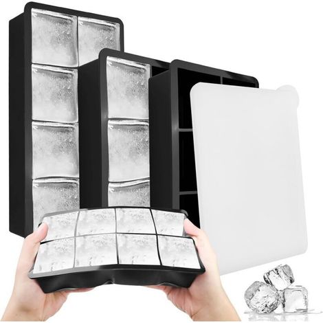 Lot de 3 bac a glacon, glacons moule, bac à glaçons avec couvercle, bacs glaçon silicone, ice cube tray, pour Whisky, Vin de Fruits, Boissons (6 compartiments × 2 + 8 compartiments ×1) (1/5)